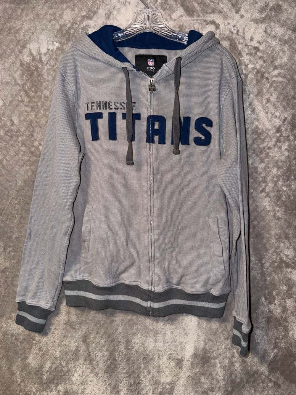 NFL Pro Line Tennessee Titans Waffle Knit Full Zip Hoodie Gray Men's Size Small